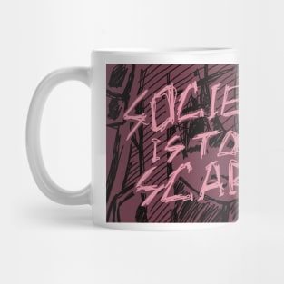 Bocchi the Rock Depressed Hitori Gotou with Society is too Scary Text Graffiti in Pink Sketch Mug